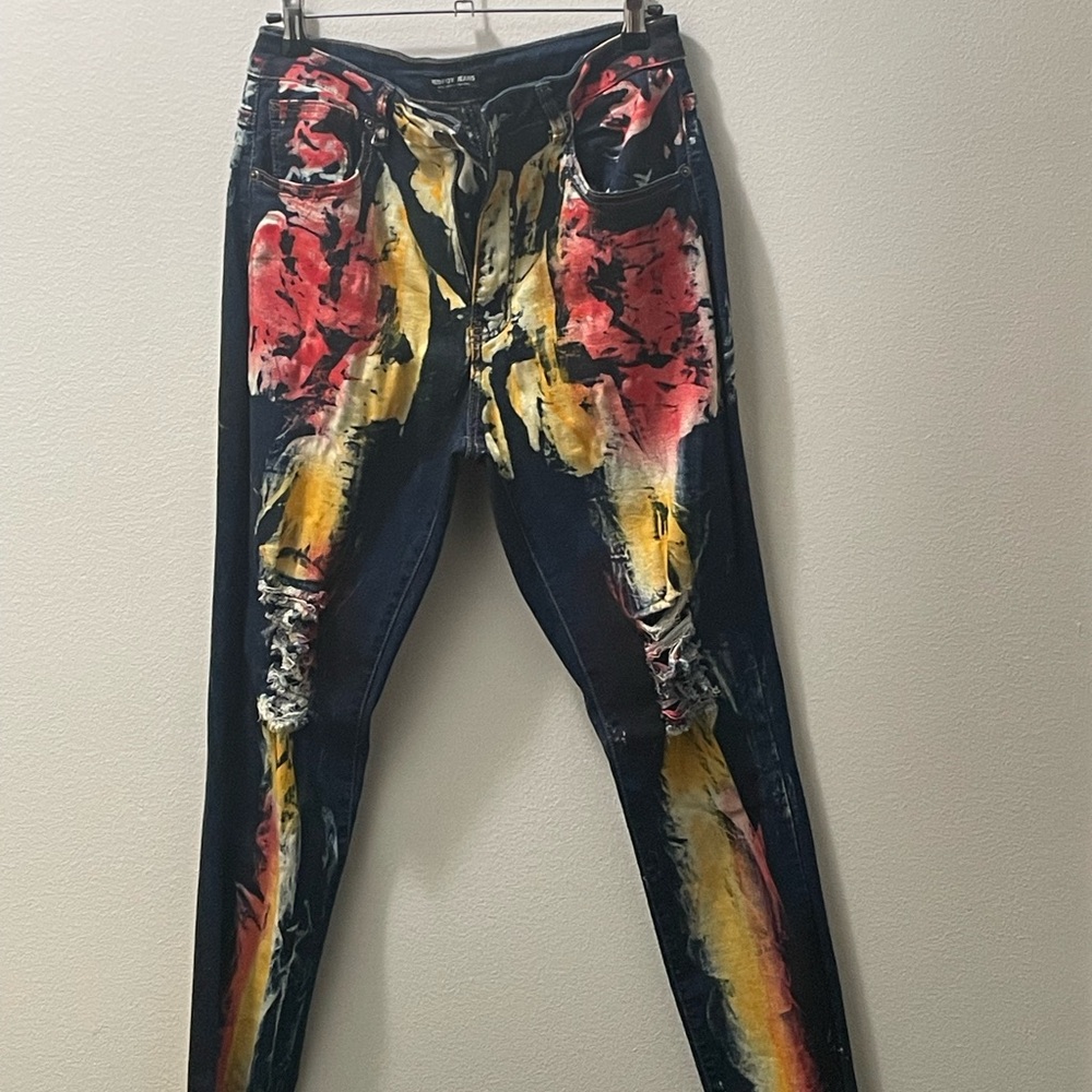 Distressed Multicolor Artistic Women Jeans